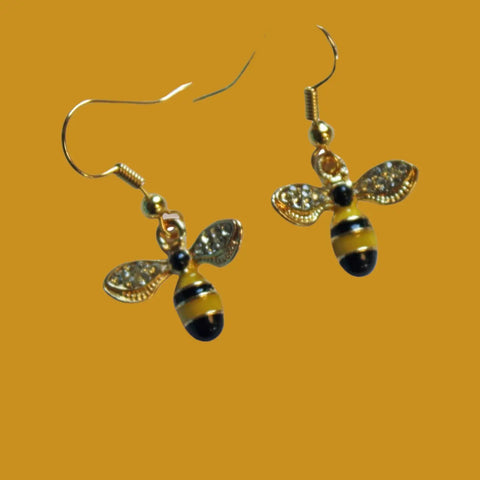 Dainty Bee Earrings With Crystal Wings – Hypoallergenic Gold Plated Charm | Made in USA Lightweight Jewelry Michelle Marie Boutique  earrings