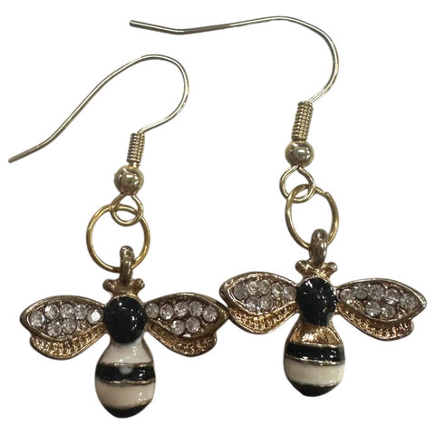 Dainty Bee Earrings With Crystal Wings – Hypoallergenic Gold Plated Charm | Made in USA Lightweight Jewelry Michelle Marie Boutique  earrings