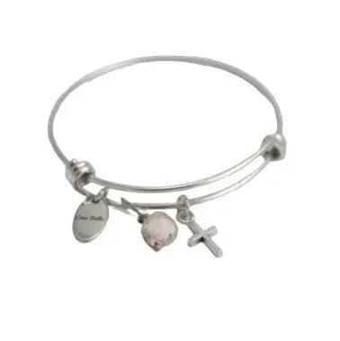 Dainty Child’s Cross Bangle Bracelet – Hypoallergenic Stainless Steel with Crystal Accent | Made in USA Religious Gift Michelle Marie Boutique  Bracelet