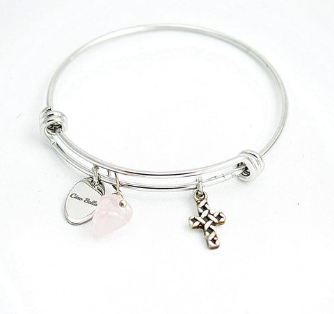 Dainty Child’s Cross Bangle Bracelet – Hypoallergenic Stainless Steel with Crystal Accent | Made in USA Religious Gift Michelle Marie Boutique  Bracelet