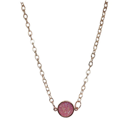 Dainty Rose Gold Druzy Pendant Necklace – Mystical Crystal Charm – 18 Inch Chain | Made in USA Michelle Marie Boutique  Necklace