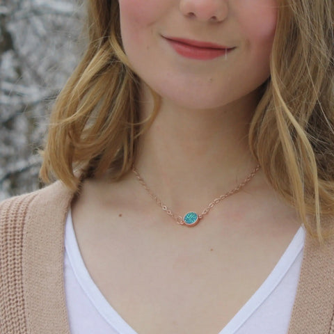 Dainty Rose Gold Druzy Pendant Necklace – Mystical Crystal Charm – 18 Inch Chain | Made in USA Michelle Marie Boutique  Necklace