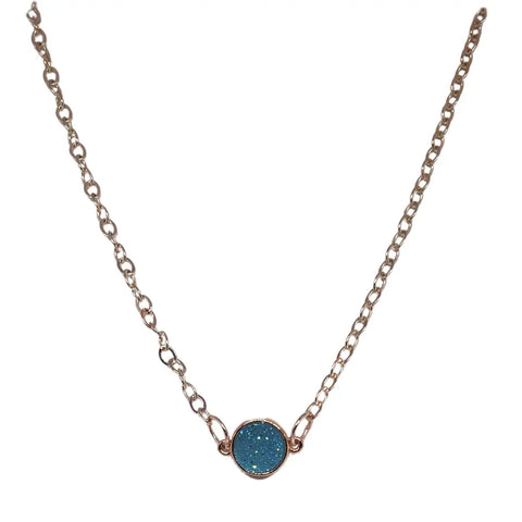 Dainty Rose Gold Druzy Pendant Necklace – Mystical Crystal Charm – 18 Inch Chain | Made in USA Michelle Marie Boutique  Necklace