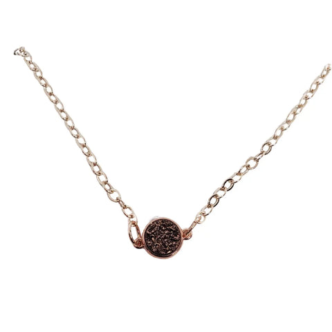 Dainty Rose Gold Druzy Pendant Necklace – Mystical Crystal Charm – 18 Inch Chain | Made in USA Michelle Marie Boutique  Necklace