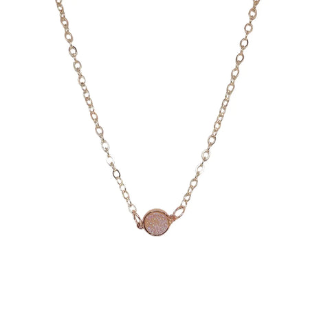 Dainty Rose Gold Druzy Pendant Necklace – Mystical Crystal Charm – 18 Inch Chain | Made in USA Michelle Marie Boutique  Necklace
