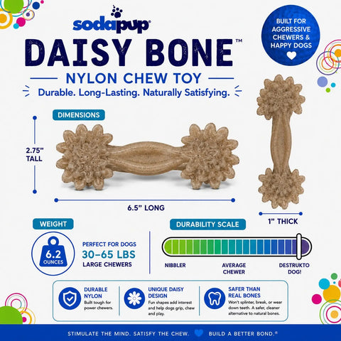 Daisy Bone Nylon Dog Toy for Aggressive Chewers | Durable | USA Made SodaPup  Nylon Dog Toys