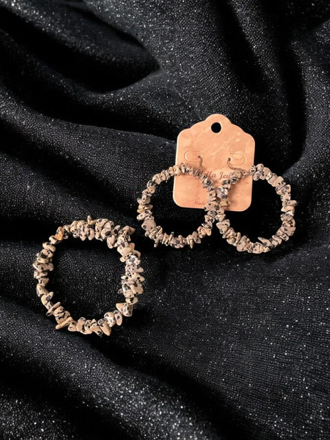 Dalmatian Jasper Wrap Bracelet and Large Hoop Earrings Set – Handmade Natural Stone Jewelry | Made in USA Michelle Marie Boutique  Jewelry Sets