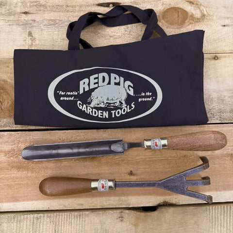 Dandelion Weeding Trowel and Heavy-Duty Three-Tine Cultivator Set – Cotton Tote Bag | Made in USA Piginor by Red Pig Garden Tools 