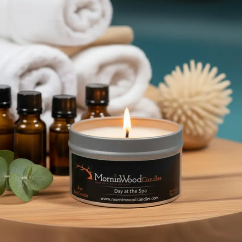 Day at the Spa Scented Soy Candle – 6.5oz Tin – Aromatic Lemongrass and Black Currant Blend | Made in USA MorninWood Candles  Candles
