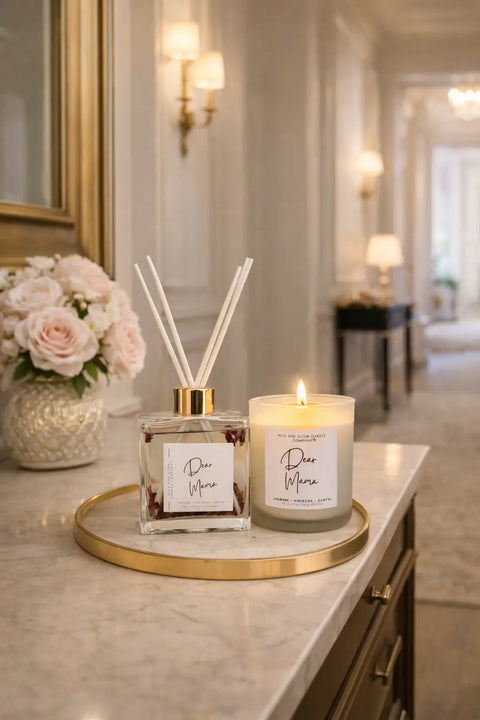 Dear Mama Gift Set – Luxury Candle, Reed Diffuser & Home Spray The Wick and Glow Candle Company  Candles