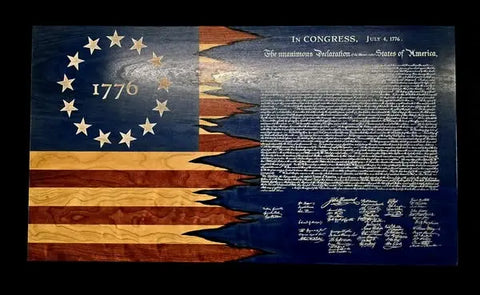 Declaration of Independence Cherry Wood Wall Flag 19x34 Inch – Hand Stained Laser Engraved | Made in USA American Grains LLC 