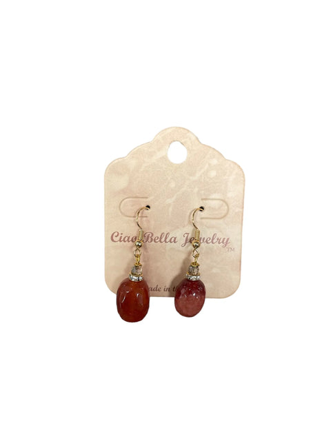 Deep Red Agate Oval Dangle Earrings – Gold Finish with Crystal Accent | Handmade Jewelry Made in USA by Michelle Marie Boutique Michelle Marie Boutique  Earrings