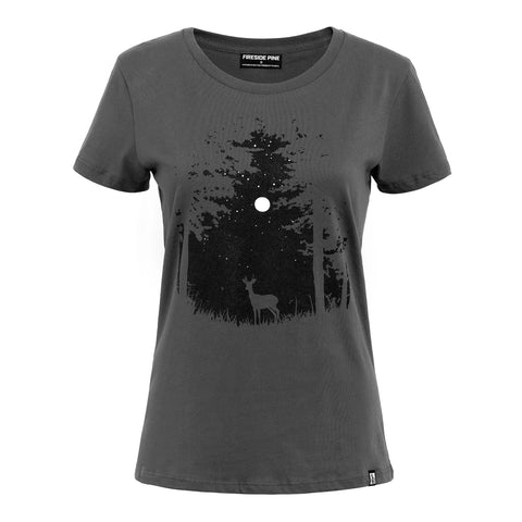 Deer Night Graphic T-Shirt – 100% Cotton Relaxed Fit | Made in USA Fireside Pine  Women's Shirt