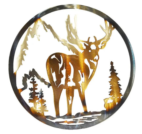 Deer With Rocks Circle Art – Metal Wall Decor For Indoor Outdoor Spaces | Made in USA Knights Home Decor  item