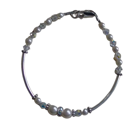 Delicate Silver Pearl and Crystal Charm Bracelet – Wedding and Communion Jewelry | Made in USA Elegance Michelle Marie Boutique  Bracelet