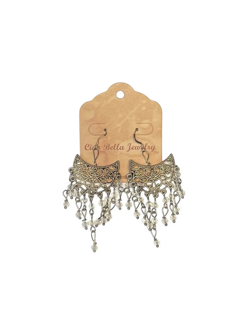 Delicate Sterling Silver Filigree Chandelier Earrings With Sparkling Crystals Michelle Marie Boutique  Earrings