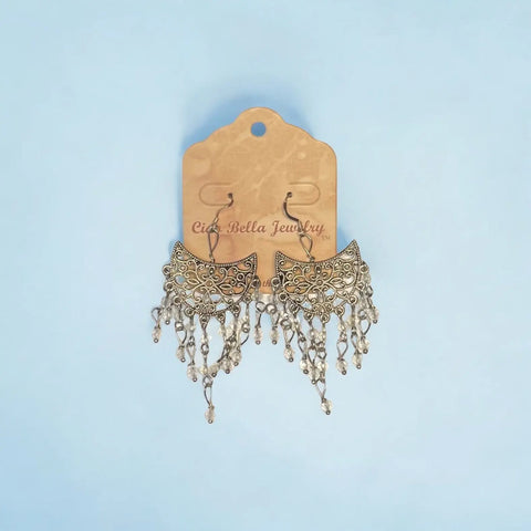 Delicate Sterling Silver Filigree Chandelier Earrings With Sparkling Crystals Michelle Marie Boutique  Earrings