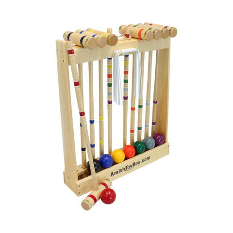Deluxe 8-Player Hardwood Croquet Set – Maple Mallets with Vinyl Wickets – AmishCrafted | Made in USA Amish Toy Box  Outdoor Games, Backyard Croquet