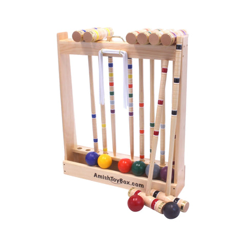 Deluxe 8-Player Hardwood Croquet Set – Maple Mallets with Vinyl Wickets – AmishCrafted | Made in USA Amish Toy Box  Outdoor Games, Backyard Croquet