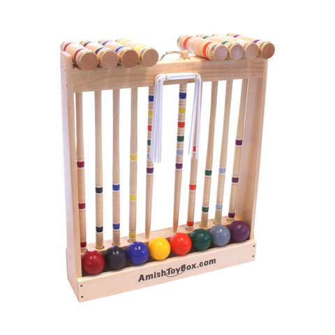 Deluxe 8-Player Hardwood Croquet Set – Maple Mallets with Vinyl Wickets – AmishCrafted | Made in USA Amish Toy Box  Outdoor Games, Backyard Croquet