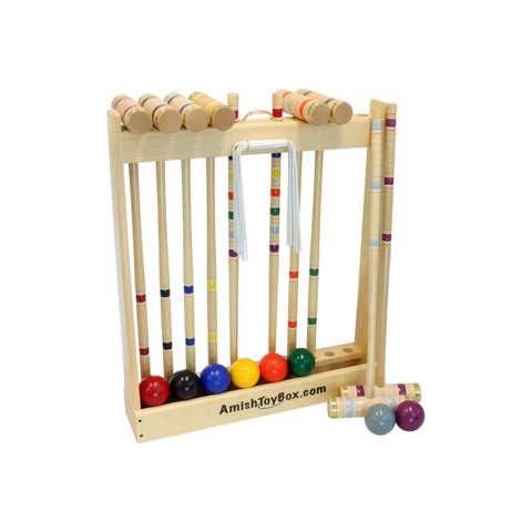 Deluxe 8-Player Hardwood Croquet Set – Maple Mallets with Vinyl Wickets – AmishCrafted | Made in USA Amish Toy Box  Outdoor Games, Backyard Croquet