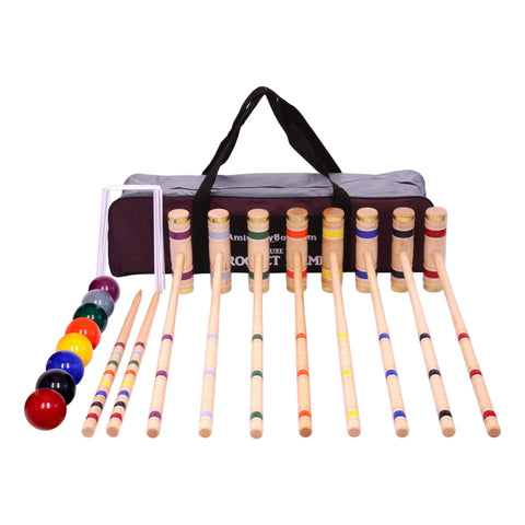 Deluxe 8-Player Hardwood Croquet Set – Maple Mallets with Vinyl Wickets – AmishCrafted | Made in USA Amish Toy Box  Outdoor Games, Backyard Croquet
