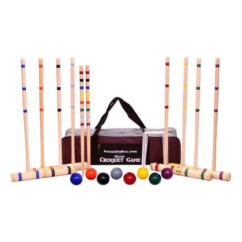 Deluxe 8-Player Hardwood Croquet Set – Maple Mallets with Vinyl Wickets – AmishCrafted | Made in USA Amish Toy Box  Outdoor Games, Backyard Croquet