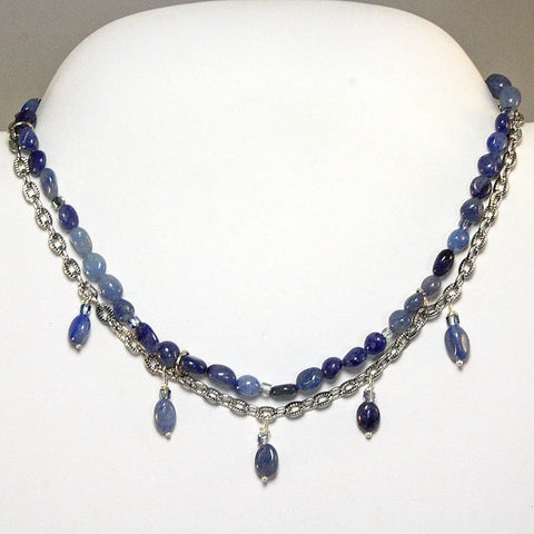Denim Blue Gemstone Bead Necklace With Silver Accents – Adjustable 18 Inch Chain | Made in USA Michelle Marie Boutique  Necklace