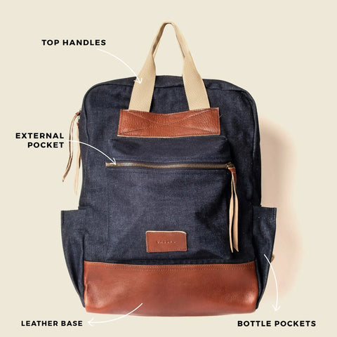 Denim Travel Laptop Backpack – Durable Vegan Leather Accents | Made in USA CASUPO  Backpacks