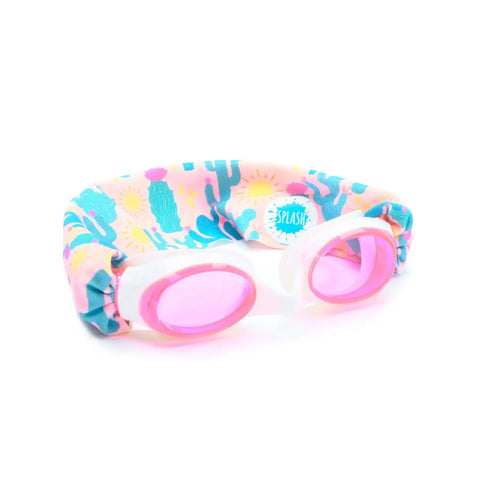 Desert Sunshine Swim Goggles – Tangle-Free Strap With Pink Tinted Lenses | One Size Fits Ages 3+ | Assembled in USA Splash Place  Swim Goggles