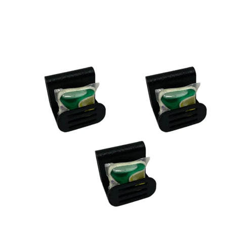 Three identical Chatelet Manufacturing Dishwasher Pod Holders, made in USA, for improved dish cleaning by securely placing pods for faster activation, isolated on a white background.