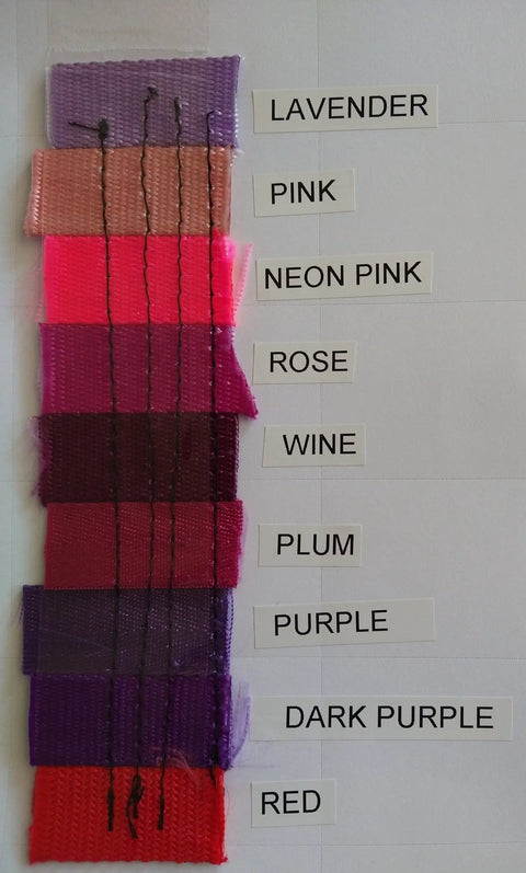 Nine rectangular fabric swatches in various colors are arranged vertically and labeled, showcasing customization options for the Bulletproof Pet Products Inc Dock Diving Bumper Tug - Competition Series Weighted.
