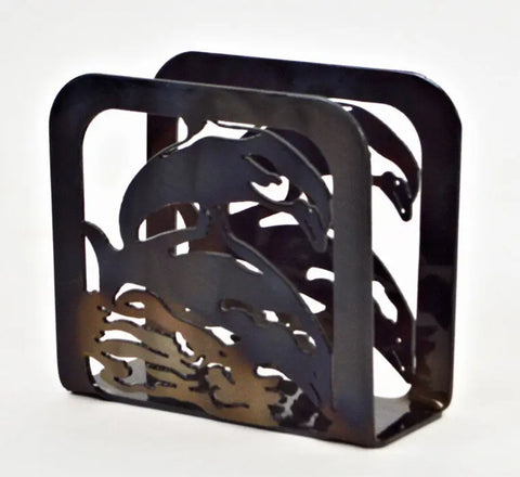 Dolphin Napkin Holder – Made in USA | Coastal Steel With Intricate Dolphin Silhouette – Heat-Treated Finish Knights Home Decor  item