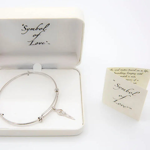 Double Adjustable Sterling Silver Bangle 8-9.5 Inch With Cubic Zirconia Charm – Made in USA Symbol of Love Jewelry