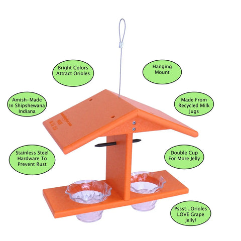 Double-Cup Oriole Bird Feeder – Durable Recycled Poly Lumber With Orange Pegs | Made in USA Amish Toy Box  Bird Feeder