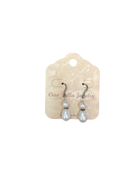 Double Freshwater Pearl Drop Earrings – Antique Silver Finish – Lightweight Fashion Jewelry | Made in USA Michelle Marie Boutique  Earrings
