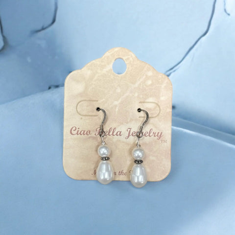 Double Freshwater Pearl Drop Earrings – Antique Silver Finish – Lightweight Fashion Jewelry | Made in USA Michelle Marie Boutique  Earrings