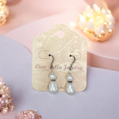 Double Freshwater Pearl Drop Earrings – Antique Silver Finish – Lightweight Fashion Jewelry | Made in USA Michelle Marie Boutique  Earrings