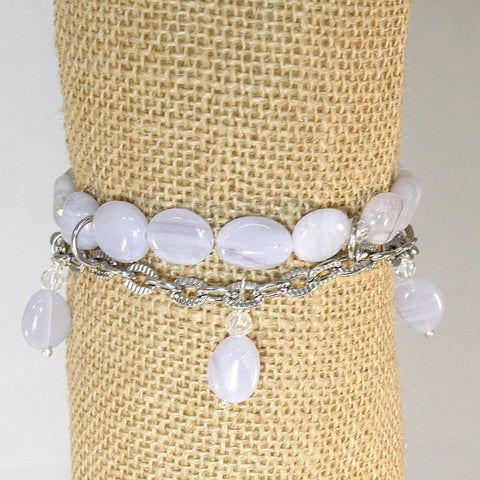 Double Strand Silver Chain Bracelet With Calming Ice Blue Agate Beads – Stress Relief Jewelry | Made in USA Michelle Marie Boutique  Bracelet