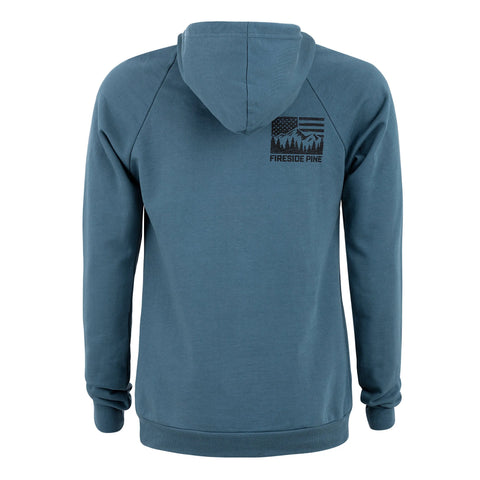 Douglas Fir Pacific Blue Organic Cotton Hoodie – Sustainable Outdoor Wear | Made in USA Fireside Pine 