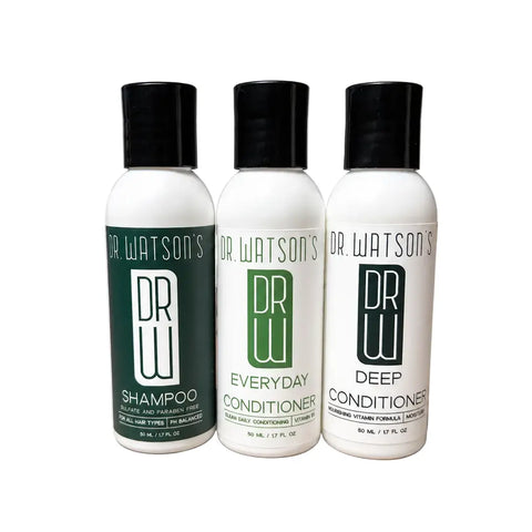 Dr. Watson’s Hair Care Trio – Shampoo, Everyday & Deep Conditioner 2 Oz Bottles | Made in USA Dr. Watson's Hair & Body Care  Shampoo and Conditioner