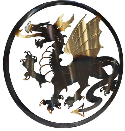 Dragon Metal Wall Art – Handmade Circular Dragon Sculpture | Made in USA Veteran-Owned Knights Home Decor  item