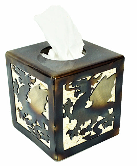 Dragon-Themed Tissue Box Holder – Rustic Metal Bathroom Accessory | Made in USA Knights Home Decor  item