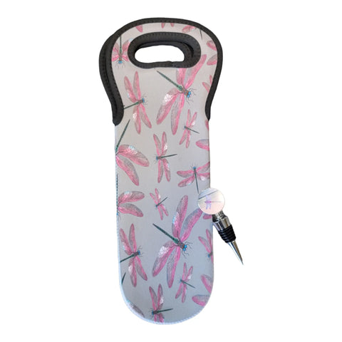 Dragonfly Neoprene Wine Tote and Decorative Bottle Stopper Set – Insulated Summer Wine Carrier | Made in USA Michelle Marie Boutique  Wine Carrier Bags