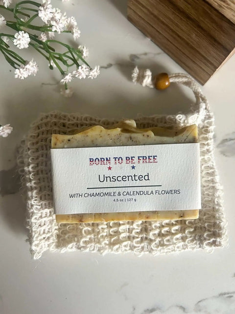 Dried Chamomile & Calendula Unscented Tallow Soap Bar Born to be Free  Soap 13.00 Bar + Exfoliating Pouch