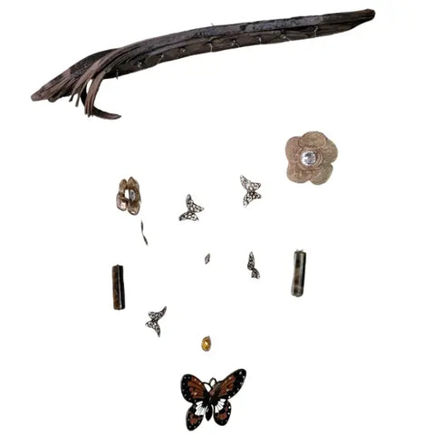 Driftwood Wall Art With Flowers Butterflies and Tiger Eye Michelle Marie Boutique  Wind Chimes