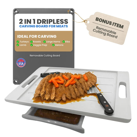 Dripless 2-in-1 Cutting Board System – Removable Tray – Made in USA Karving King 