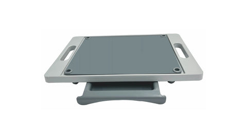 The Karving King Dripless Cutting Board 2 in 1 System is a versatile grey and silver board with side handles and a lower shelf for organization, shown against a white background.