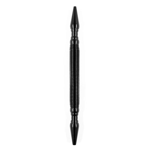 The Hammerless Impact Technology Combo Number 23 Dual Head Nail Setter is a black, American-made tool with pointed tips and a ribbed midsection, featuring a double-ended design and shown on a white background.