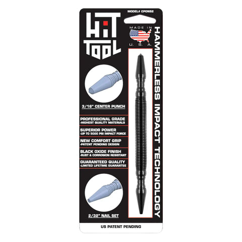 Dual-Tip Center Punch and Nail Setter – 3/16 Inch and 2/32 Inch | Made in USA Hammerless Impact Technology  item